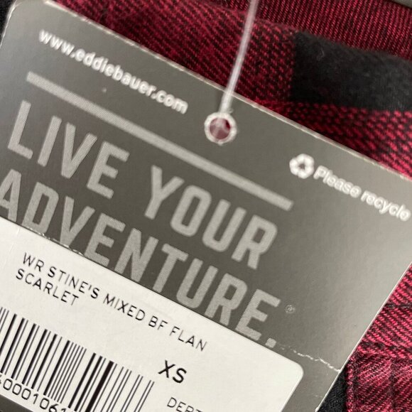 Eddie Bauer WR Stine's Mixed BF Flannel LS Button Down Shirt Blk Wht Red XS NWT - Picture 11 of 14